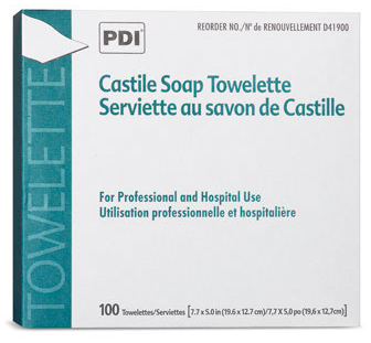 Towelette Castile Soap Personal Wipe PDI® Castile Soap Individual Packet Water / Coconut Acid / Potassium Hydroxide Scented (100/BX 10BX/CS) by PDI - Professional Disposables  ID D41900